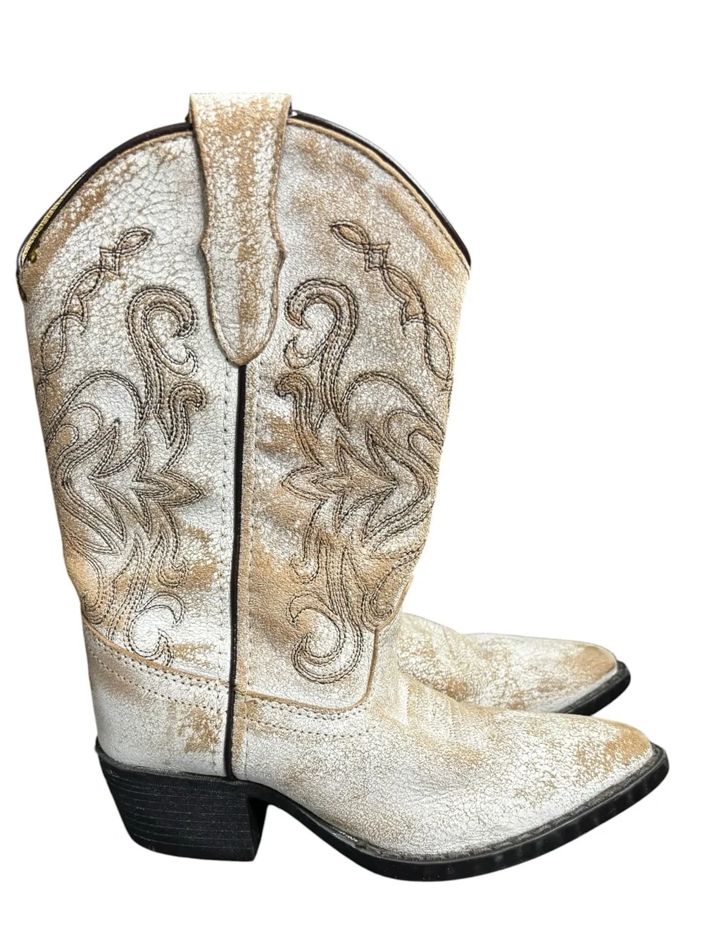 Smoky Mountain Girls Carolina Western Boots White Crackled Leather Western SZ 1